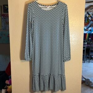 NWOT BODEN Long Sleeve Midi Dress‎ size 6R  light and navy blue with white